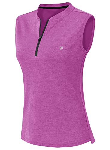 YSENTO - Polo para mujer de golf sin mangas, camiseta deportiva sin mangas para tenis, transpirable con cremallera de 1/4, morado, L