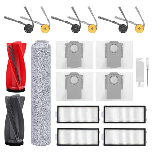 Image of Replacement Parts for Roborock Qrevo Curv 2 Flow Robot Vacuum Cleaner Accessories, 1 Main Brush, 1 Roller Mop Cloth, 4 HEPA Filters, 4 Dust Bags, 6 Side Brushes