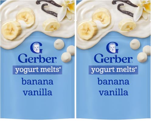 Image of Gerber Stage 3 Baby Food Snacks, Banana Vanilla Yogurt Melts, Freeze Dried Yogurt and Fruit Snacks for Babies, Baby Led Feeding, 14-Pack