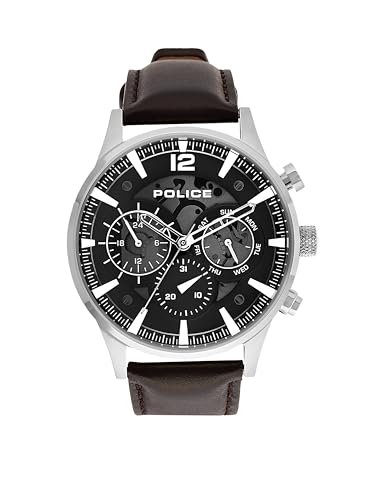 Image of Police Quartz Multifunction Grey Dial Brown Leather Strap Watch for Men - PLPEWGF0040202