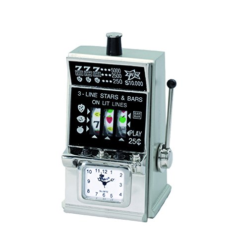Slot Machine Clock, 2 by 3.5-Inch, Silver