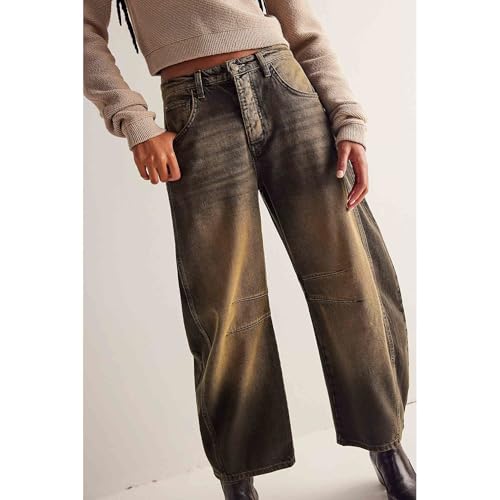 Women's casual loose fitting mid waist tube shaped jeans retro street fashion pants for women2
