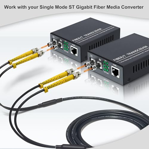 Image of 15ft / 5m Armored OD-5mm OS2 ST to ST Single Mode Fiber Cable, ST-ST Fiber Optic Patch Cord, Duplex 9 /125um SMF Optical Jumper, Black