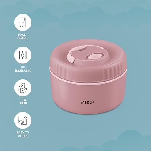 Image of MILTON Snack Box Big I Inner Steel, PU Insulated 510 ml I Leak Proof with Air Vent I Lunch Box for Office Use, School I Pink