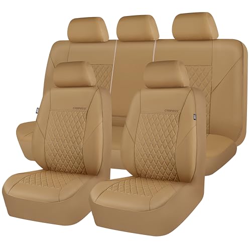 Image of CAR PASS Faux Leather Seat Covers Full Set, Quilting Waterproof Premium Automotive Seat Cover with 5mm Composite Sponge Inside,Airbag Compatible, Universal for Most Cars Sedan SUV Truck, All Beige