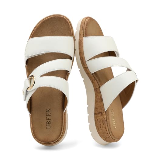 Image of UBFEN Womens Low Wedge Sandals Comfortable Walking Slide with Arch Support 2 Adjustable Strap for Casual Outings and All-Day Wear
