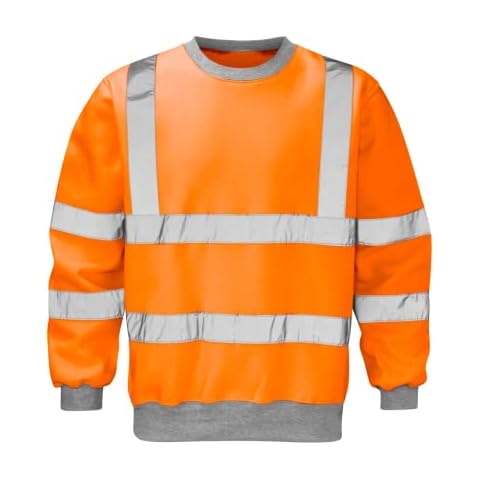 New Hi High Viz Crew Neck Sweatshirt Top Jumper Warm Work EN471 Reflective Tape Safety Suitable for Work Leisure Workwear Walking Comfortable Casual Warm Orange L Cover