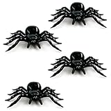 Tradineur - Pack de 4 arañas de Halloween, plástico, decoración de...