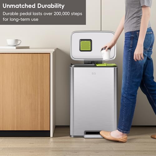 EKO-Madison-Brushed-Stainless-25L20L-Dual-Compartment-Step-Trash-Can-with-Inner-Liner-Recycling-Bin-Soft-Close-Lid-Fingerprint-Resistant-Finish-and-Durable-Stainless-Steel-for-Home-and-Office