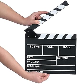 Movie Film Clap Board, Hollywood Clapper Board Wooden Film Movie Clapboard Accessory with Black & White, 12x11 Give Away White Erasable Pen (Pack of 2)