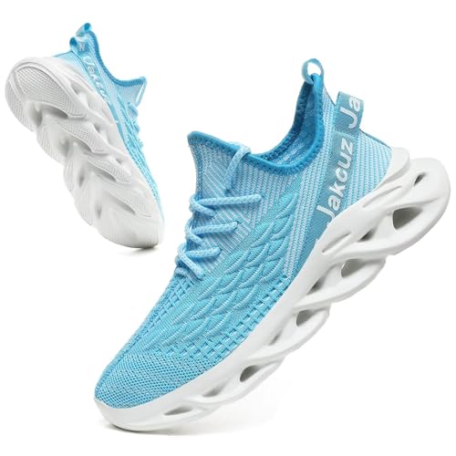 Jakcuz Gym Sport Shoes for Men Shopping Walking Jogging Running Male Lightweight Easy Sneakers Footwear Comfortable Tennis Sky/Blue Size 8