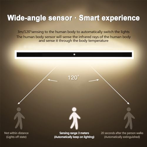 Aplique de pared LED con sensor de movimiento y luz cálida de 100cm 2