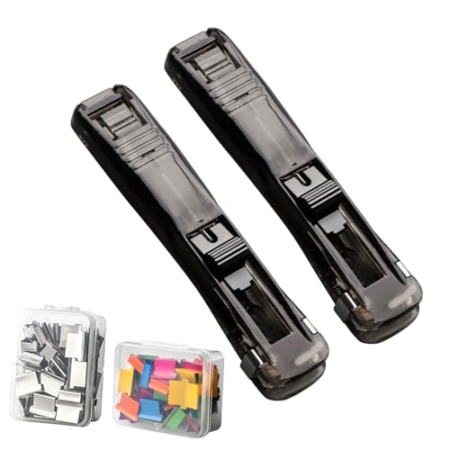 Distribuidor de grapas, 100 clips incluidos reutilizables, 2 piezas Pisapapeles con grapadora – para profesores, estudiantes, comerciales, escritores, oficina, casa, estudio