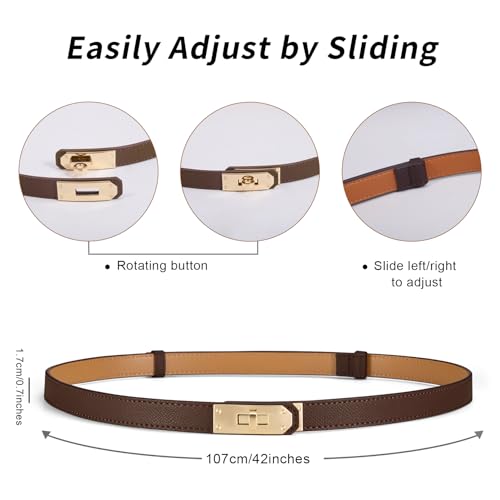 Women Skinny Leather Belt - Adjustable Dress Belt with Gold Buckle - Image 3