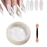 Chrome Nail Powder Nagelpuder Set Silber Chrome Puder NäGel Und Schwamm Stick, Glazed Donut Glitzerpuder Nails Spiegeleffekt-Glitter Nagelkunst-Pulver FüR Diy ZubehöR