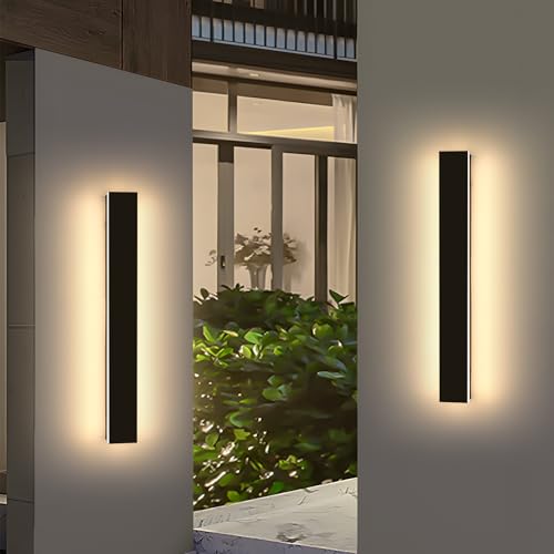 Image of 2 Pack 23.6inch Long Outdoor Led Wall Lights, IP65 Waterproof Black Outside Porch Lights, 3000K Warm White, 24W, Modern Exterior Wall Sconces Lighting for Garage, Patio, House, Garden