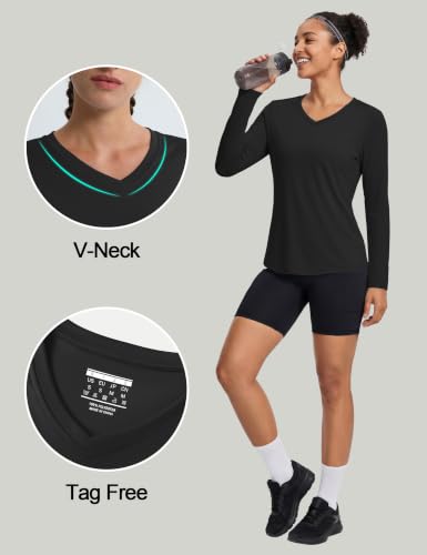 Image of MAGCOMSEN Sun Shirts for Women Long Sleeve SPF Shirt V-Neck UPF 50+ UV Prontection Quick Dry Top for Workout Hiking Swim