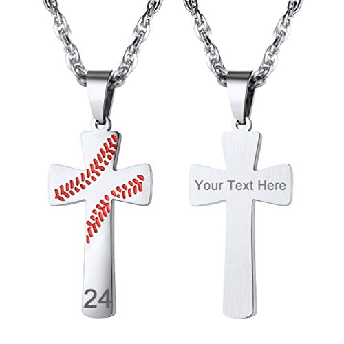 PROSTEEL Baseball Chain Baseball Gifts Stainless Steel Cross Necklace First Communion Gifts for Boys Baseball Accessories Teenage Boys Gifts Ideas Cross Chain