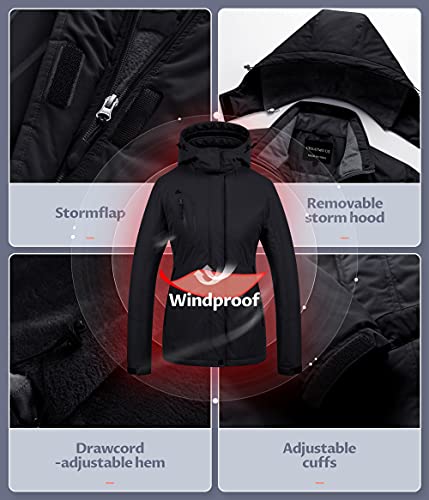 CREATMO US Damen Berg Wasserdichte Skijacke Winddichte Snowboardjacke Warme Wintermantel Regenmantel, Schwarz , XL