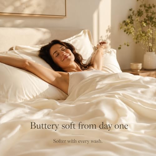 Image of Queen Sheets - 800 Thread Count 4 PC Egyptian Cotton Luxury Bedding - Ivory | 15 inch Deep Pocket Queen Bed Sheets Set for Elegant & Relaxed Comfort, Breathable & Ultra-Soft Sateen Weave, All Season Comfort
