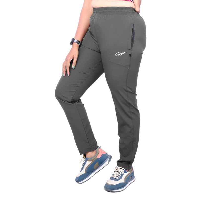 Image of Go-Fit Women Zip Pocket Synthetic Dry-Fit Gym Casual Lower Joggers Trackpant Sports Pant | Multicolors