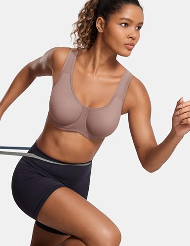 Image of SYROKAN Women's Max Control Underwire Sports Bra High Impact Plus Size with Adjustable Straps Unlined Bra