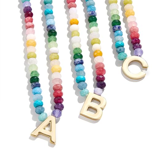 BaubleBar Multi-Color Semi-Precious Block Initial Necklace for Women - Colorful Personalized Necklaces, Custom Pendant Necklace w/Natural Gemstones, Beaded Necklace, Fashion Jewelry - Multi -I by BaubleBar - Used condition - Image 3