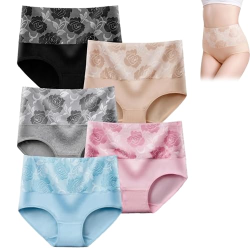 OSTRI Bloomypink High Waist Incontinence Panties, High Waist Plus Size Cotton and Leak-Proof Physiological Underwear (5pcs A,5XL)