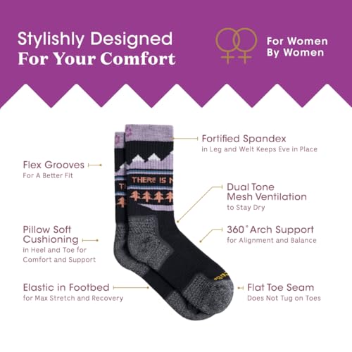 Image of ToughCutie No Planet B Merino Wool Socks for Women, Ladies Hiking Crew Socks, Warm Moisture Wicking Soft Cushion Boot Sock
