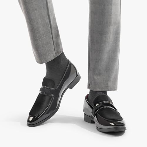 Men's Patent Leather Low Heel Business Loafers Classic Round Toe Comfortable Suede Non-Slip Slip-On Worktuxedo Wedding Shoes3