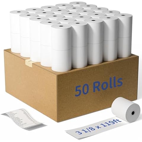 MPRT Thermal Receipt Paper 3 1/8 x 119ft, 50 Rolls Cash Register POS Receipt Paper Cover