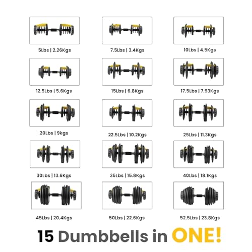 Image of The Cube Club PowerBells Set of 2 Adjustable Iron Dumbbells (2.5-24 Kg) | 15-IN-1 Dumbbell Weights with Non-slip Metal Handle for Fitness Exercise | Home Workout Gym Equipment for Men and Women (1 Year Warranty)