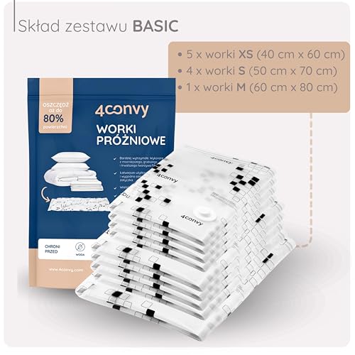 4CONVY Worki próżniowe do przechowywania ubrań kołder i pościeli - Worki próżniowe wielokrotnego użytku - zestaw 10 sztuk worków próżniowych - Wysokiej jakości worki oszczędzające miejsce