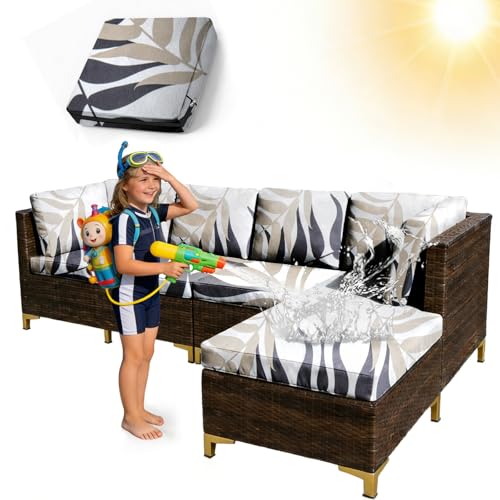 VFGFDJNDFX Rattan Garden Furniture Sofa Seat Cushion Covers with Zipped, Outdoor Cushion Covers Waterproof, Replacement Patio Chair Cushion Covers (Brown Coffee·L,68×63×12cm)