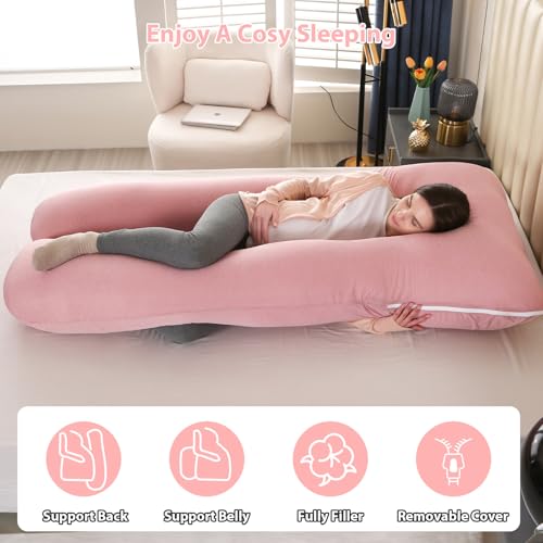 Image of Amagoing Cooling Pregnancy Pillow for Sleeping, U Shaped Maternity Full Body Pillow for Women with Hip, Leg, Back Pain Support, Removable Cooling Cover Included (Pink)
