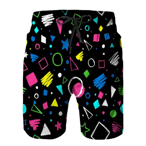 Jinlinhong Mens Swim Trunks with Mesh Lining,Dark Seamless Geometric 1980s Styled Quick Dry Beach Board Shorts Swimsuit Pants Swimwear Bathing Suits L