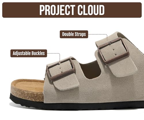 Image of Project Cloud Mens Sandals, 100% Genuine Leather Mens Slides (Heritage) | Memory Foam Insole & Cork Footbed Slides for Men Footwear Non Slip Summer Sandals for Men & Lightweight Sandals Men
