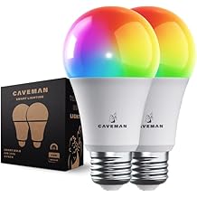 Caveman Matter &amp; WiFi A19 Smart LED Light Bulb, RGBW Color Changing, Tunable Warm &amp; Cool White 800LM (60W Equivalent) &ndash; Alexa, Google Home, Apple Home Bulb (2pk)