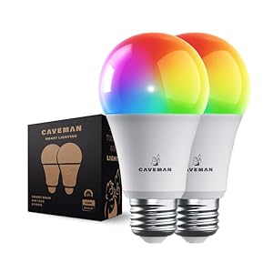Caveman Matter & WiFi A19 Smart LED Light Bulb, RGBW Color Changing, Tunable Warm & Cool White 800LM (60W Equivalent) – Alexa, Google Home, Apple Home Bulb (2pk)