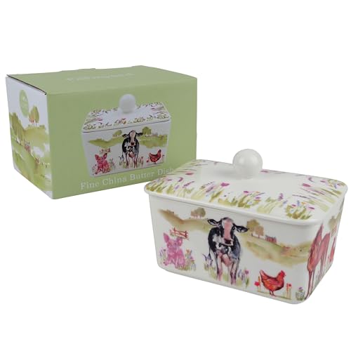 The Leonardo Collection Macneil Studios Farmyard Butter Dish | British Designed for Kitchen Use | Large Butter Dish for All Kitchens | Perfect for Daily Butter Storage