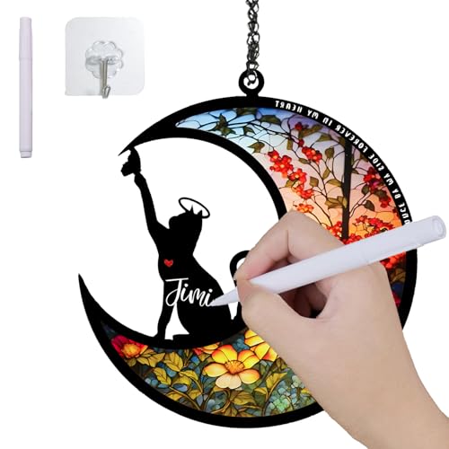 CGJCYAO Cat Memorial Suncatcher for Windows, Pet Sympathy Gifts for Cats Acrylic Ornaments Pet Memorial Gifts for Loss of Cat, Pet Bereavement Gift Window Wall Decor for Pet Lover (Cat-Flower)