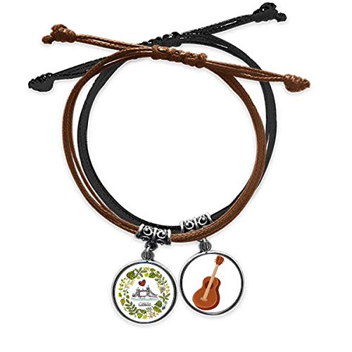 Pulsera de Londres con torre en cuero y detalle de guitarra para amantes de Inglaterra