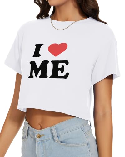 Image of Womens Crop Tops Summer Short Sleeve Round Neck T-Shirts Loose Fit Blouse