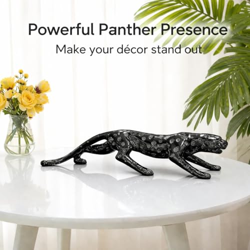Image of ARMONIA Luxury Black Panther Statue Showpiece for Home Decor 42 cm | Dotted Leopard Figurine with Metallic Finish |Animal Sculpture for Living Room,Office Table,Shelf Decoration (Black, Polystone)