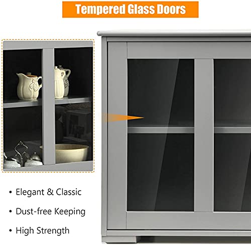 Fantask Kitchen Storage Cabinet Sideboard, Stackable Cabinet W/Height-Adjustable Shelf & 2 Transparent Sliding Doors, Sideboard For Kitchen Dining Living Room Hallway Office (Grey) #TOP2