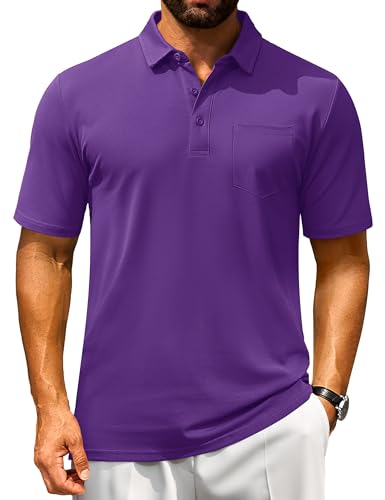 Cotrasen Polo Shirts for Men Cotton Pique Short Sleeve Golf Shirts with Pocket Classic Casual Moisture Wicking Polos