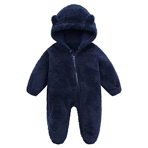 Image of UVIPC Newborn Baby Fleece Footie Snowsuit Winter Onesie Cartoon Bear Warm Hooded Outfits for Girls Boys