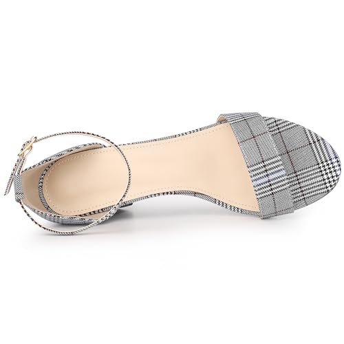 Allegra K Allegra K Women's Houndstooth Opened Toe Ankle Strap Chunky High Heel Black White Sandals 8.5 M US