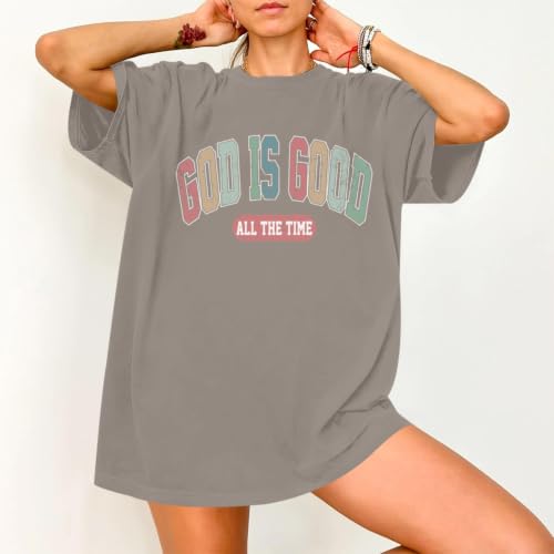 Image of Christian Shirts for Women Oversized God is Good Shirt Religious Jesus Faith Inspirational Tshirt Bible Verse Tee Top