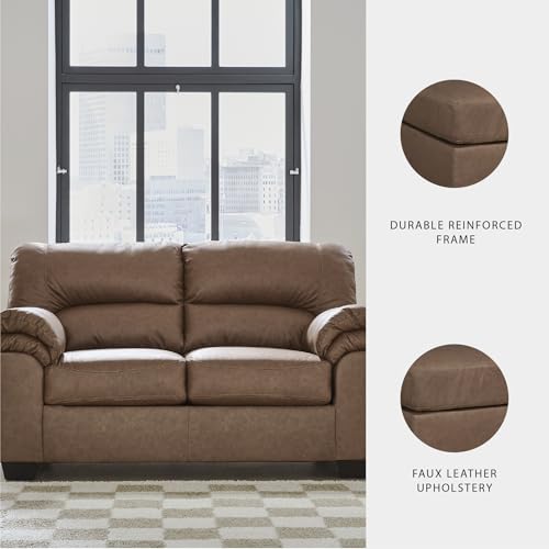 Image of Signature Design by Ashley Faux Leather Caramel Brown Loveseat Sofa Couch